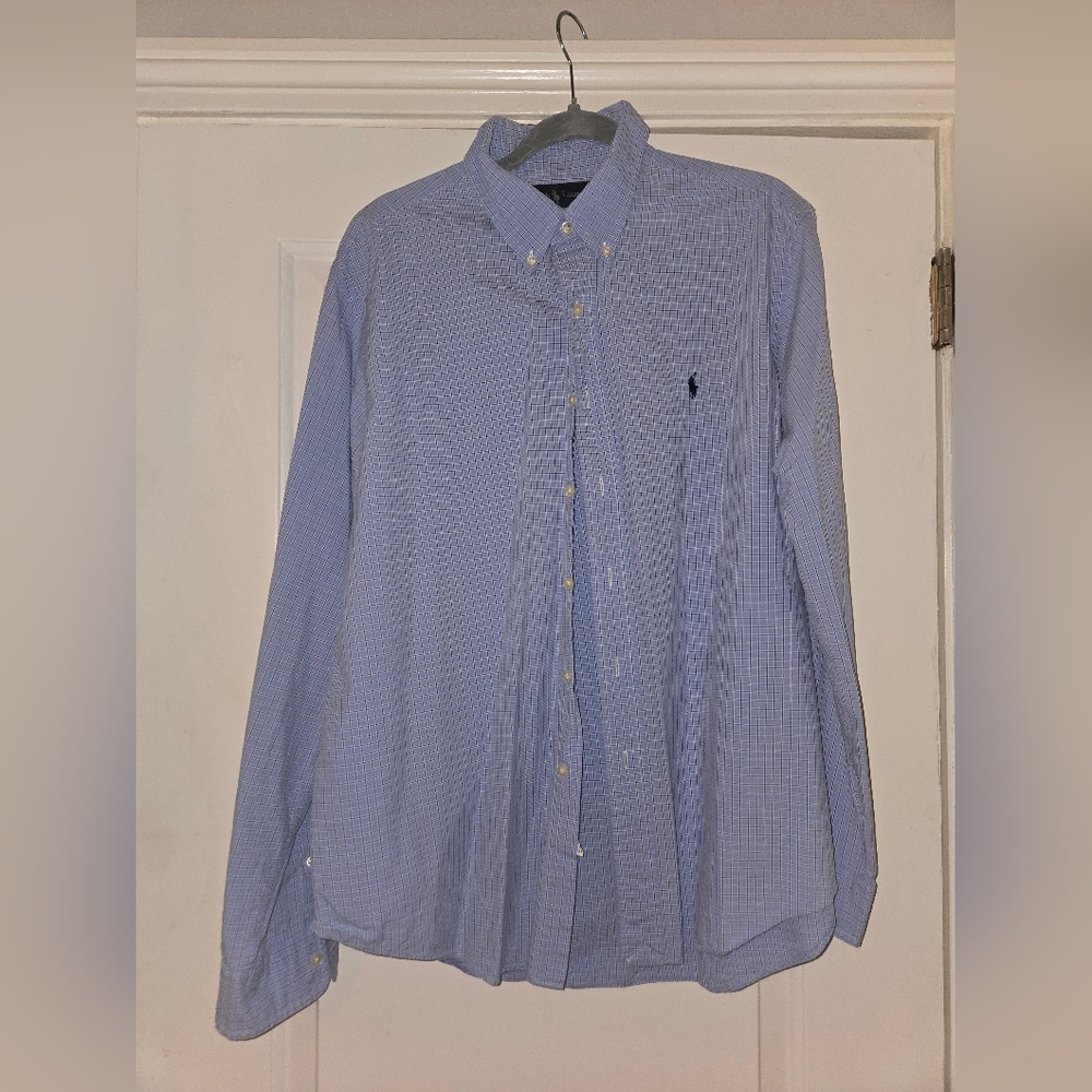 Ralph Lauren Men's Blue Checked Button Down Shirt Size XL